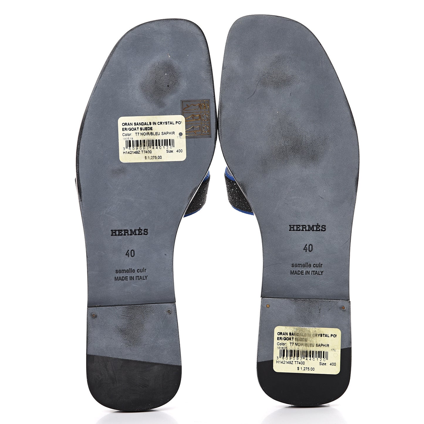 Suede Goatskin Crystal Powder Oran Sandals 40 Black Bleu Saphir