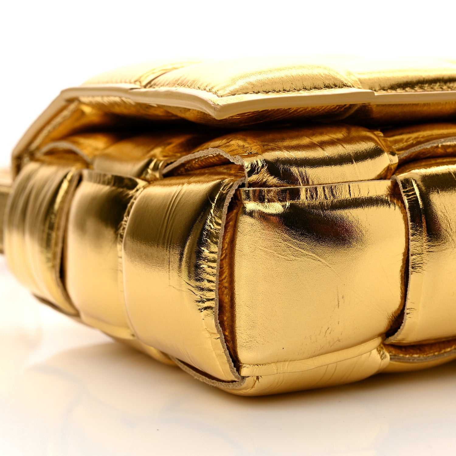 Bottega Veneta Mirror Lambskin Maxi Intreccio Padded Cassette Crossbody Bag Gold 9 of 10