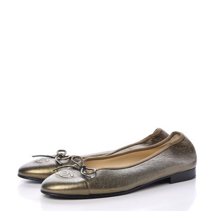 Chanel Metallic Calfskin Cap Toe CC Ballerina Flats 40 Gold 3 of 16