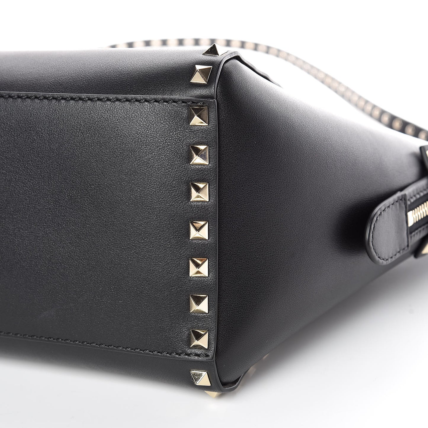 Vitello Small Rockstud Double Handle Tote Black
