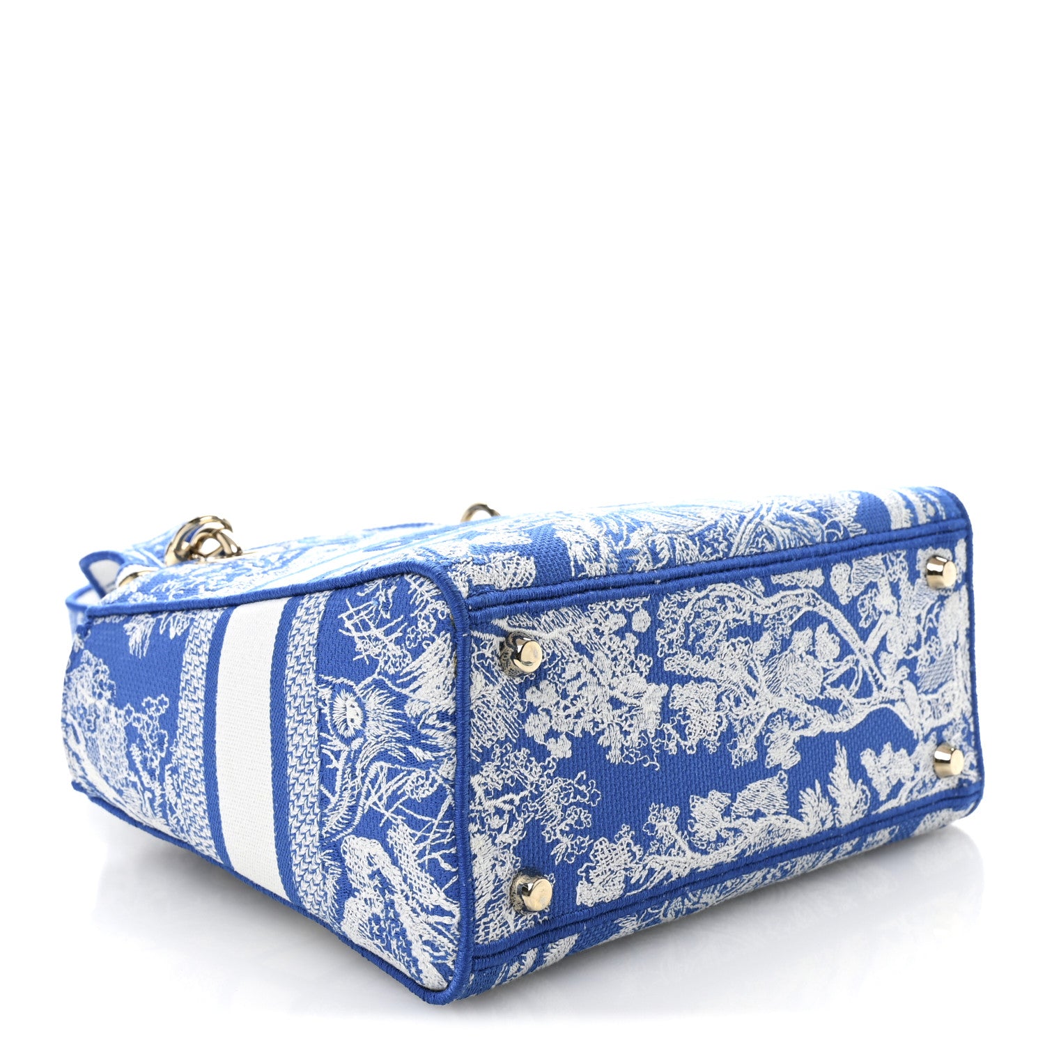 Christian Dior Canvas Toile De Jouy Reverse Embroidered Medium Lady D-Lite Fluorescent Blue 4 of 10