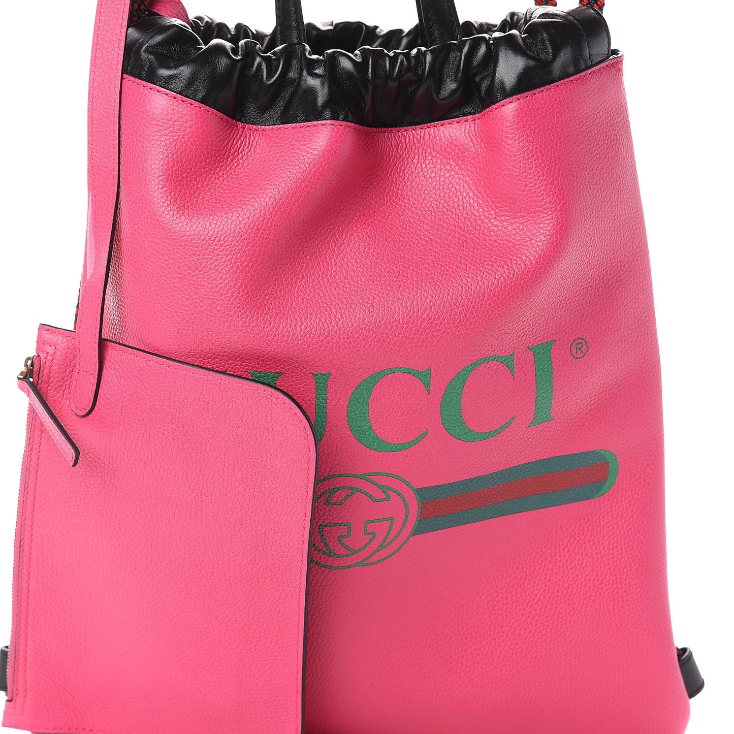 Grained Calfskin Logo Drawstring Backpack Box Pink Green Black