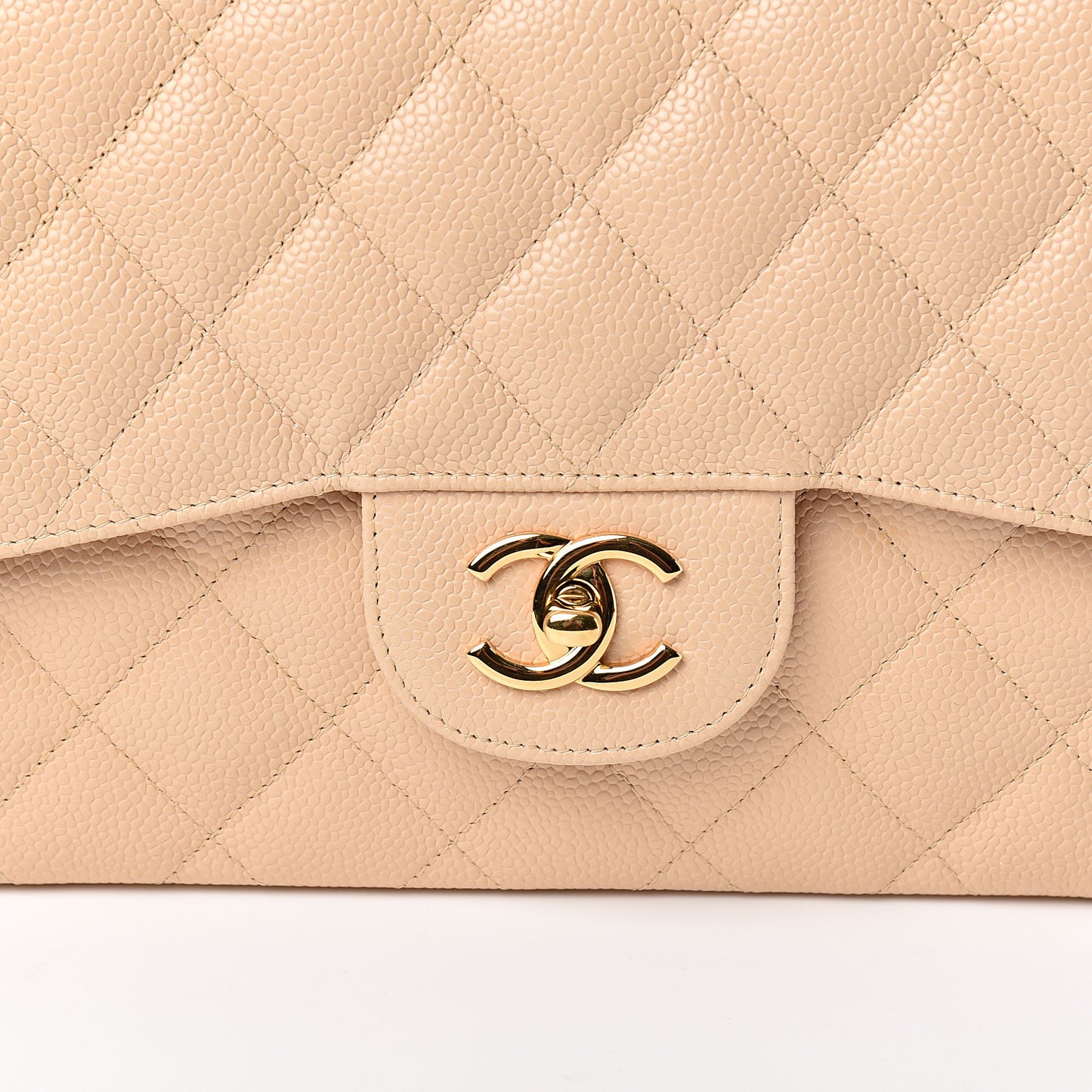 Caviar Quilted Jumbo Double Flap Light Beige