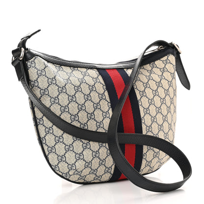 Gucci GG Supreme Monogram Textured Dollar Calfskin Web Small Ophidia Half Moon Hobo Beige Blue 3 of 11