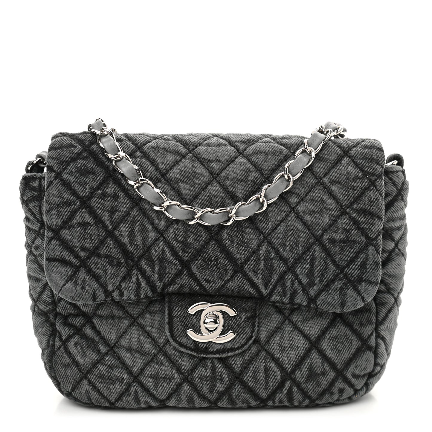 Washed Denim Quilted Small Denimpression Flap Grey Black