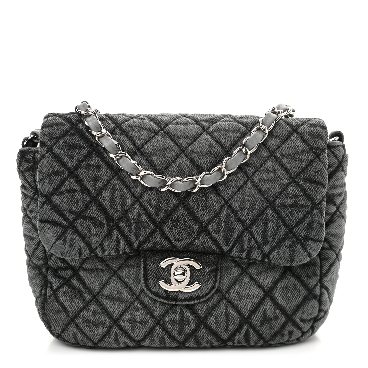 Chanel Washed Denim Quilted Small Denimpression Flap Grey Black 1 of 11