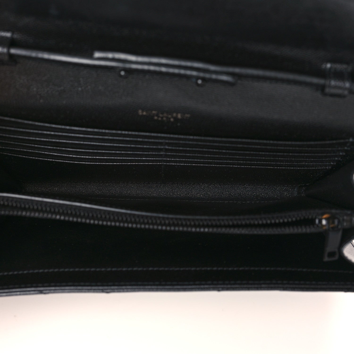 Saint Laurent Grain De Poudre Matelasse Chevron Monogram Chain Wallet Black 5 of 11