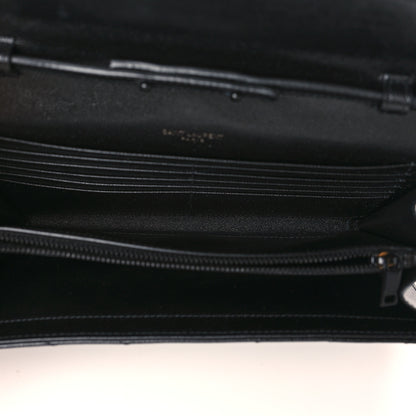 Saint Laurent Grain De Poudre Matelasse Chevron Monogram Chain Wallet Black 5 of 11