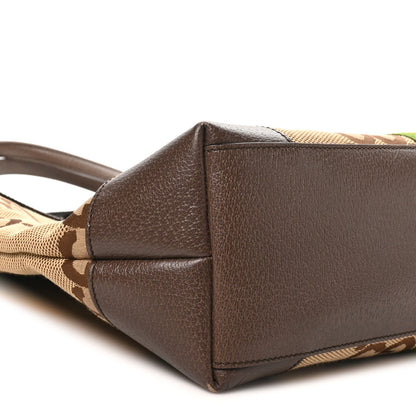Gucci Monogram Jumbo GG Textured Dollar Calfskin Web Medium Ophidia Shopping Tote Camel Ebony 8 of 9