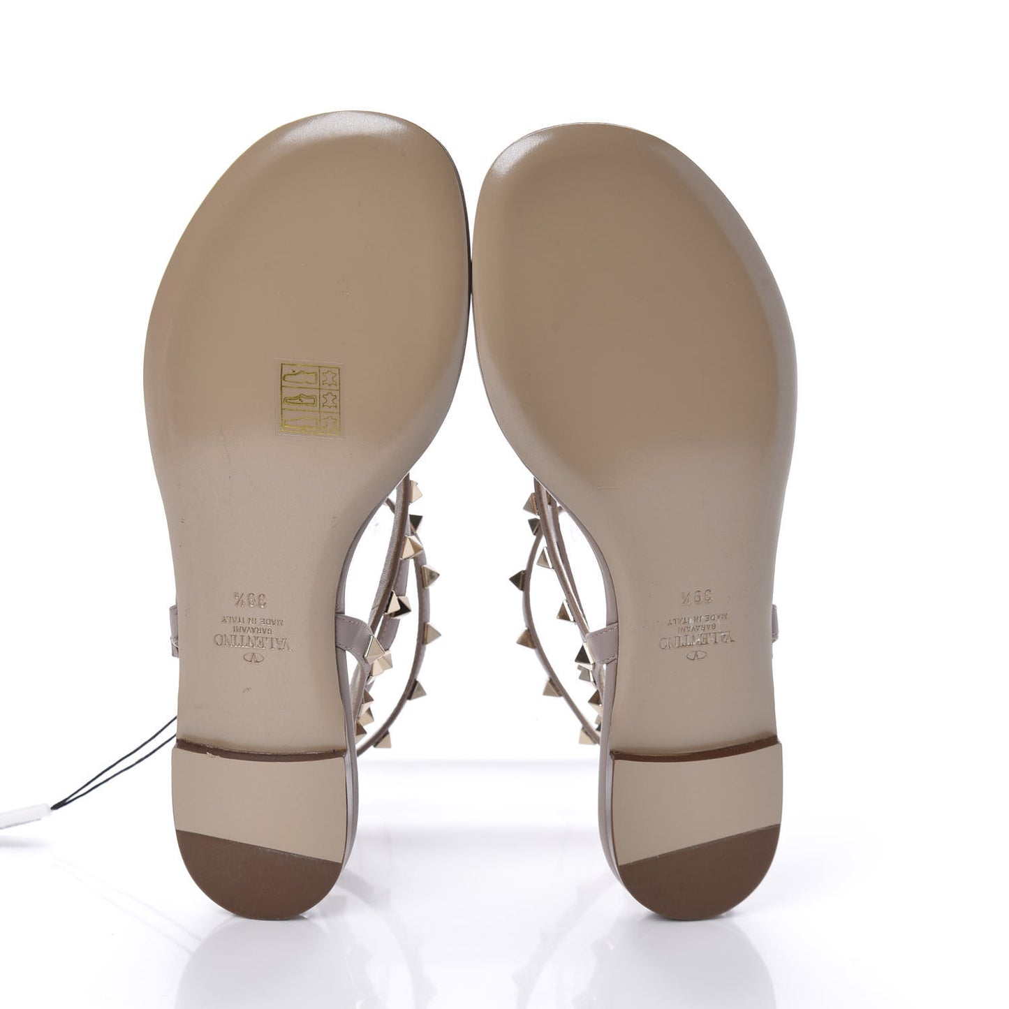 Calfskin Rockstud Ankle Wrap Flat Thong Sandals 39.5 Poudre