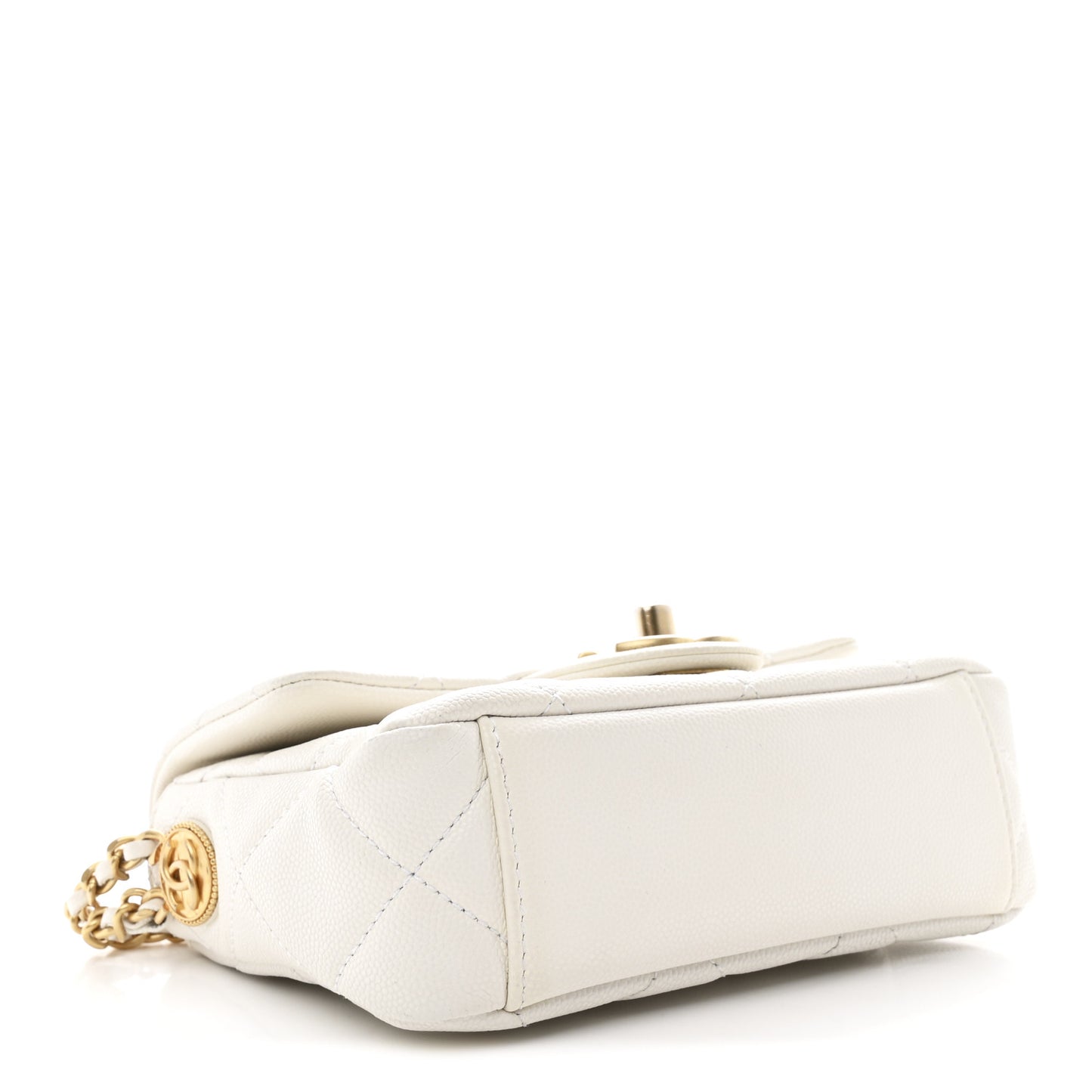 Caviar Quilted Mini Twist Your Buttons Flap White
