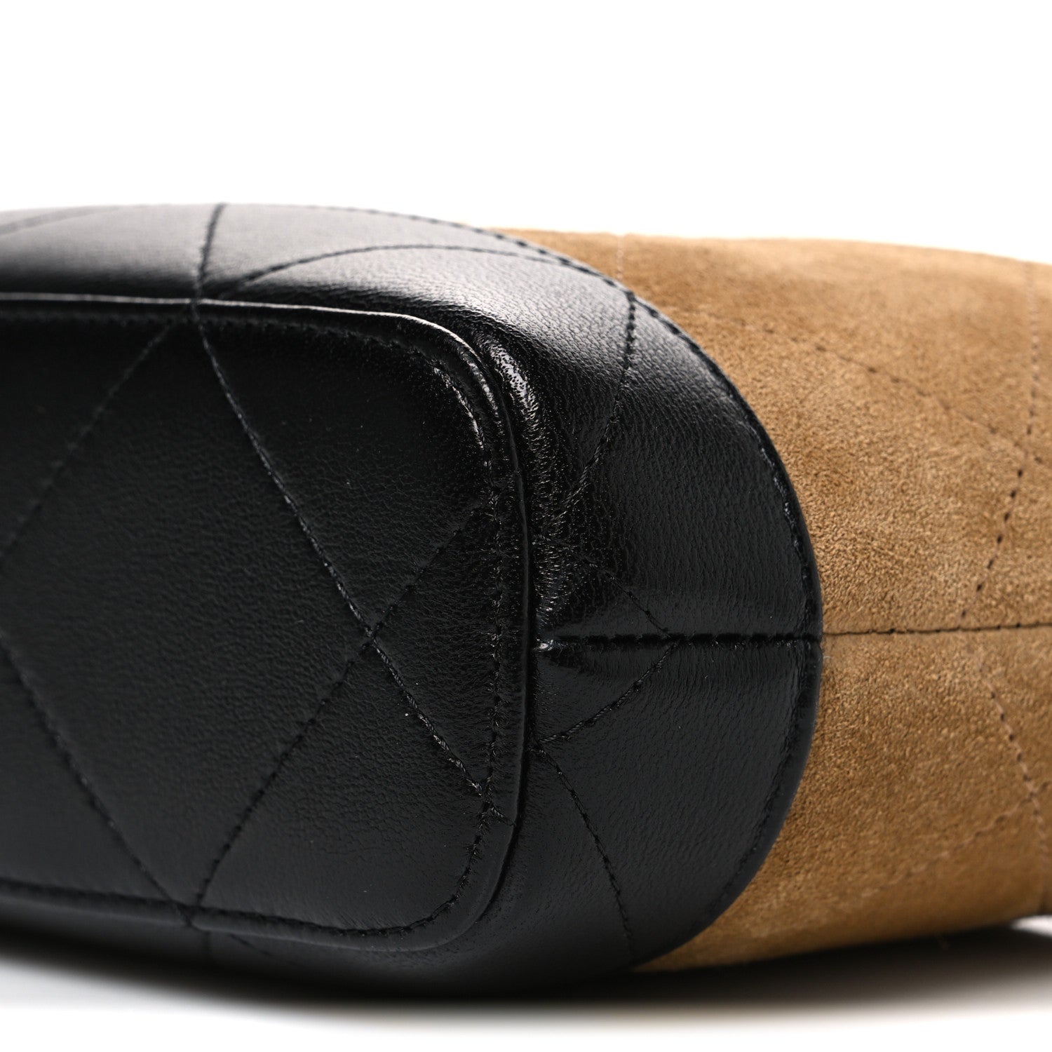 Chanel Suede Calfskin Shiny Lambskin Quilted Coco Base Hobo Clutch With Chain Beige Black 10 of 10