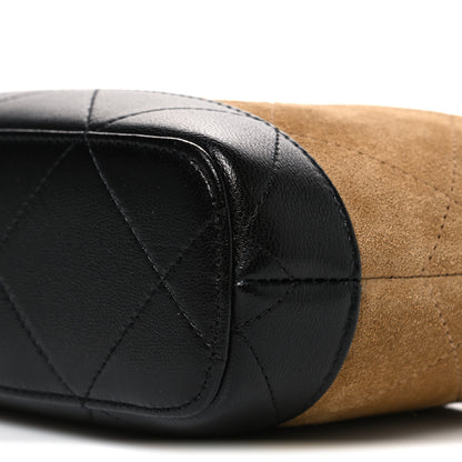 Chanel Suede Calfskin Shiny Lambskin Quilted Coco Base Hobo Clutch With Chain Beige Black 10 of 10