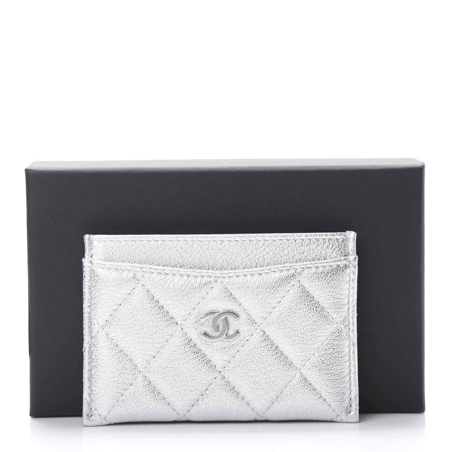 Chanel Metallic Lambskin Quilted Card Holder Silver 9 of 9