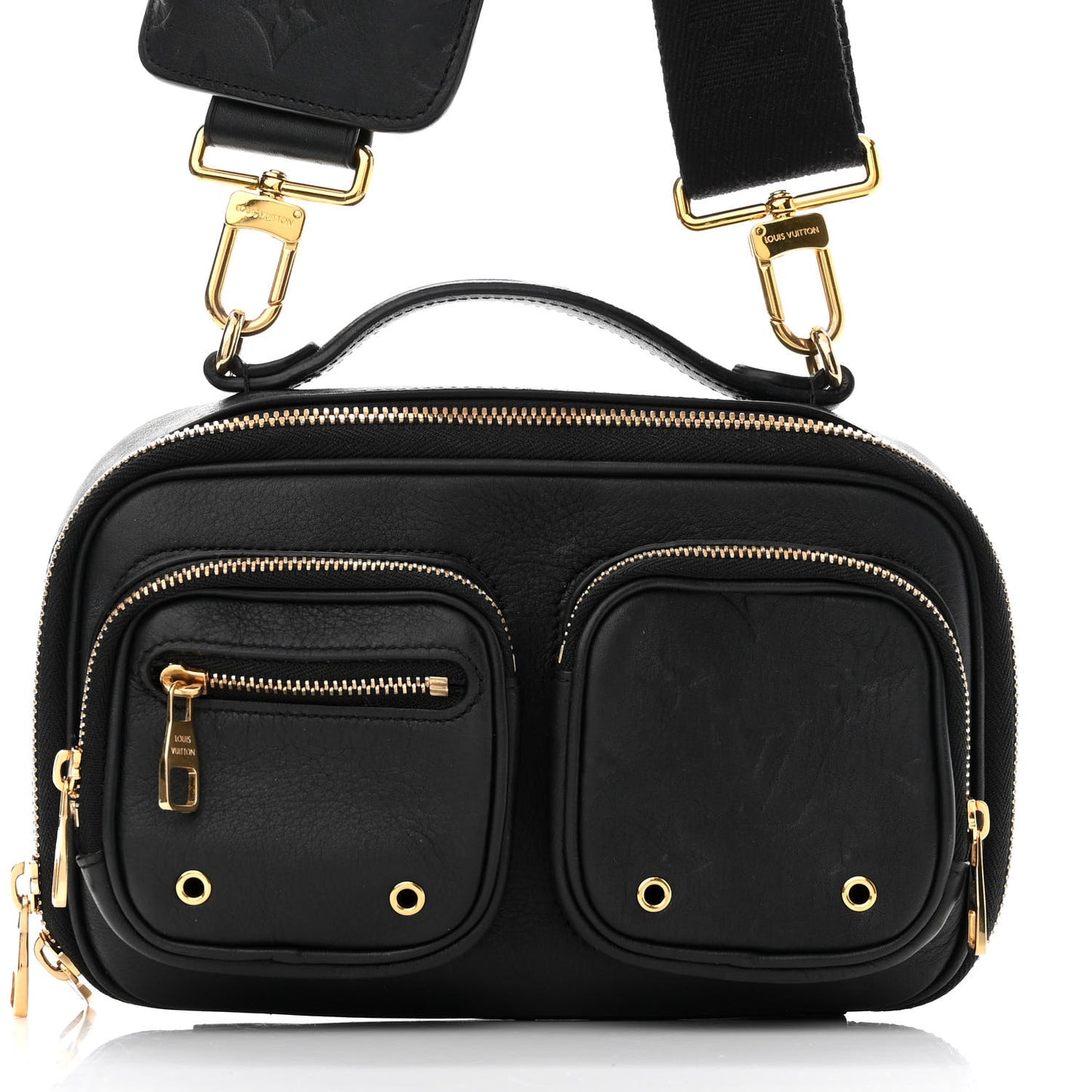 Calfskin Monogram Embossed Utility Crossbody Black