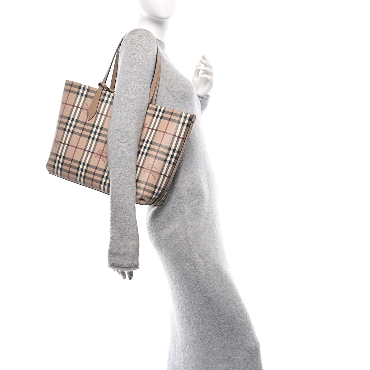 Grainy Calfskin Haymarket Check Medium Reversible Tote Camel