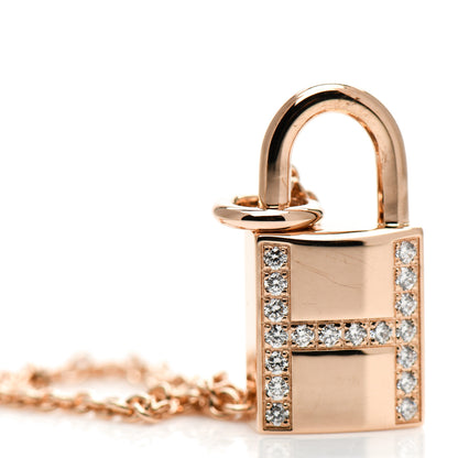 Hermes 18K Rose Gold Diamond Amulettes Cadenas Pendant Necklace 4 of 5