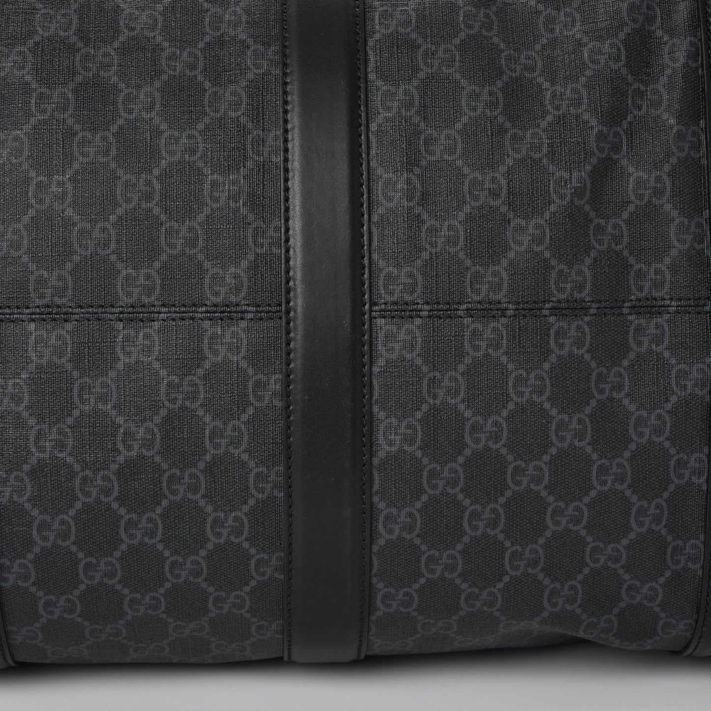 Soft GG Supreme Monogram Appia Calfskin Web Large Carry On Duffle Bag Black Grey