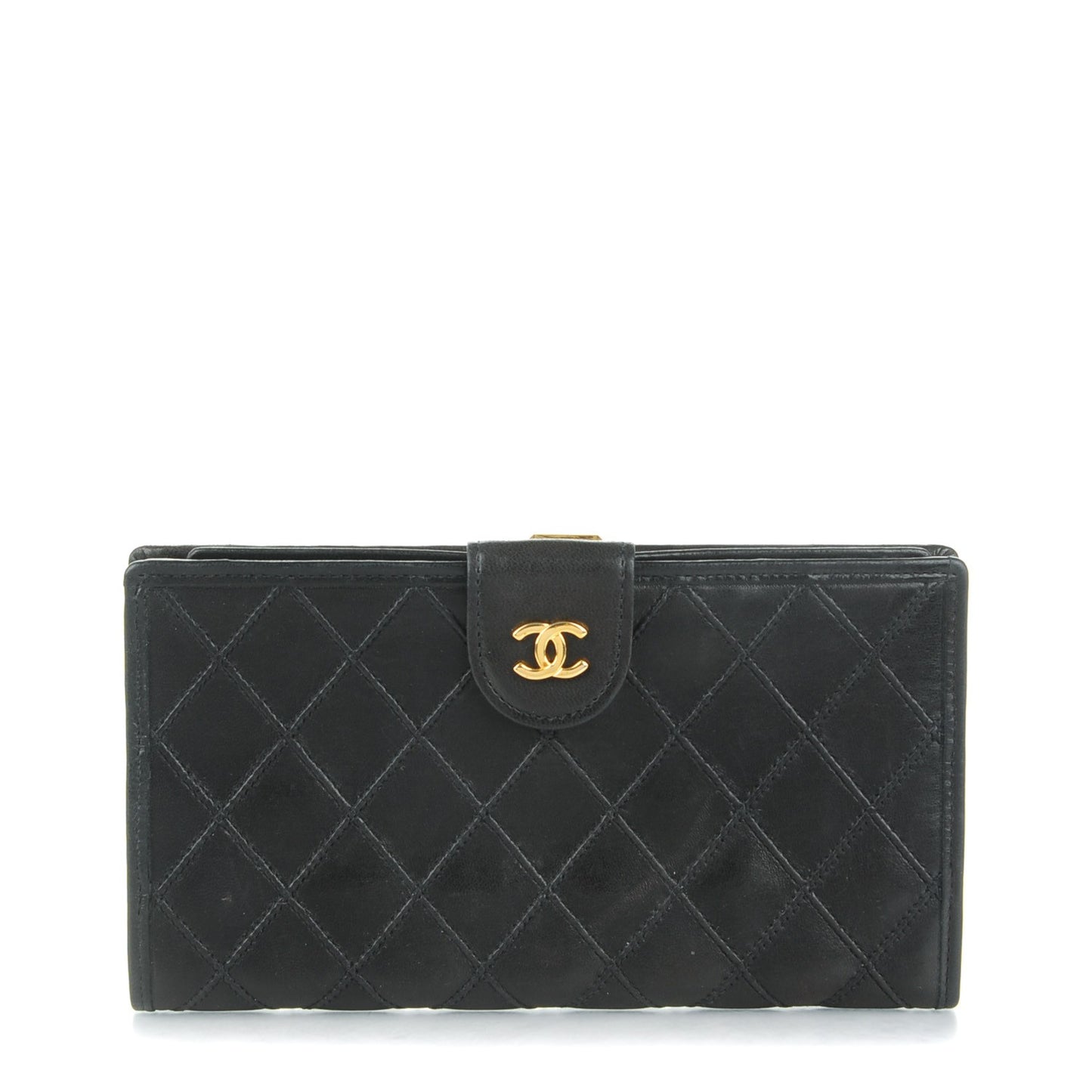 Lambskin Diamond Stitched French Wallet Black