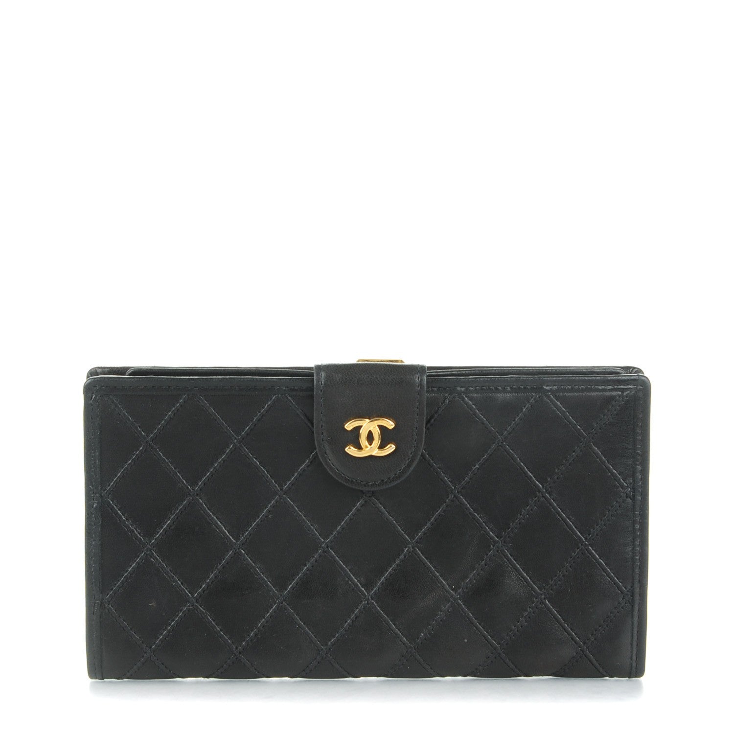 Chanel Lambskin Diamond Stitched French Wallet Black 1 of 8