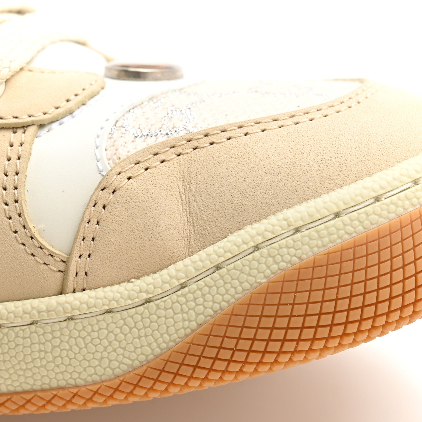 Lame GG Monogram Nubuck Web Screener Sneakers 37.5 Gardenia Silver Dusty Milk White