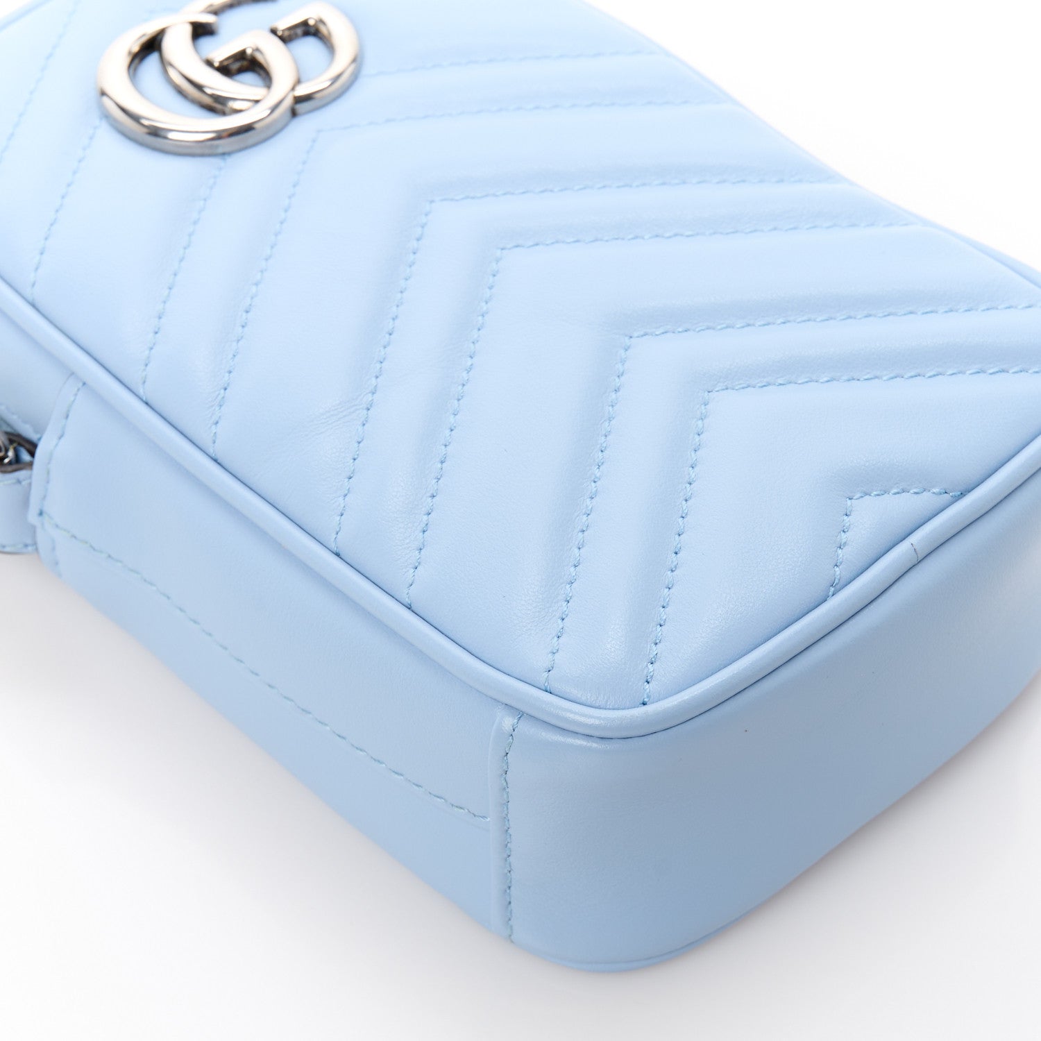 Gucci Calfskin Matelasse Mini GG Marmont Crossbody Bag Porcelain Light Blue 9 of 11