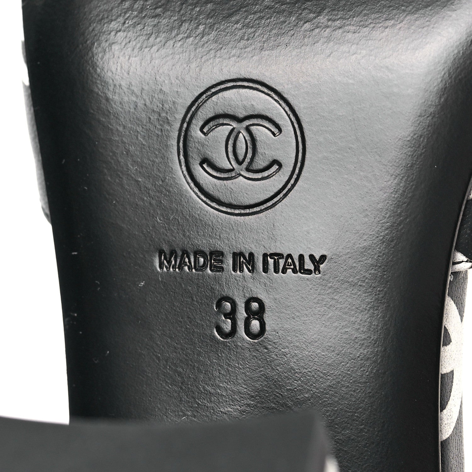 Chanel Printed Lambskin CC Sandals 38 Black White 6 of 8