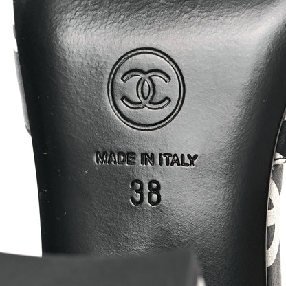 Chanel Printed Lambskin CC Sandals 38 Black White 6 of 8