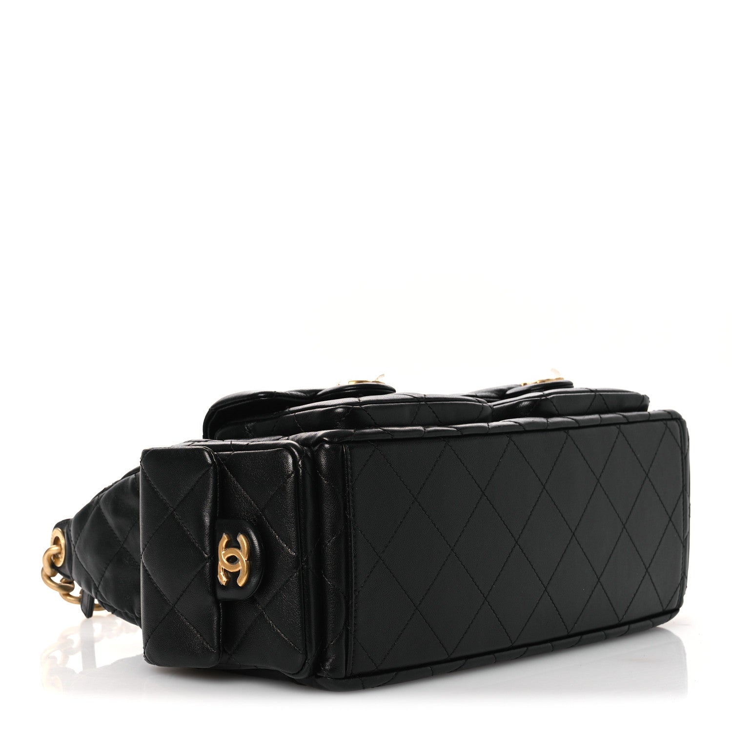 Chanel Shiny Lambskin Quilted Trendy Pockets Hobo Black 4 of 13