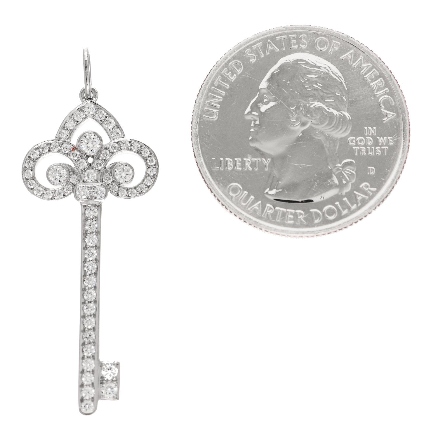 Tiffany Platinum Diamond .41ct Fleur De Lis Key Pendant 2 of 4