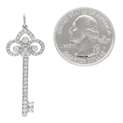 Tiffany Platinum Diamond .41ct Fleur De Lis Key Pendant 2 of 4