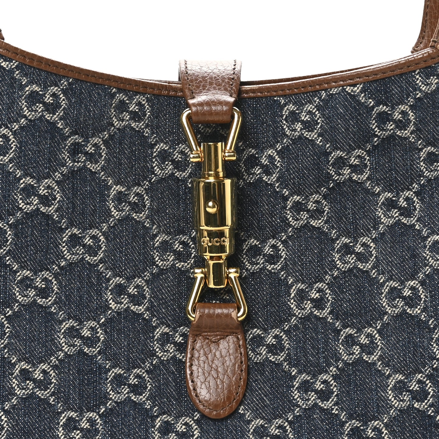 New Denim GG Monogram Calfskin Small Jackie 1961 Hobo Blue Tea Cuir