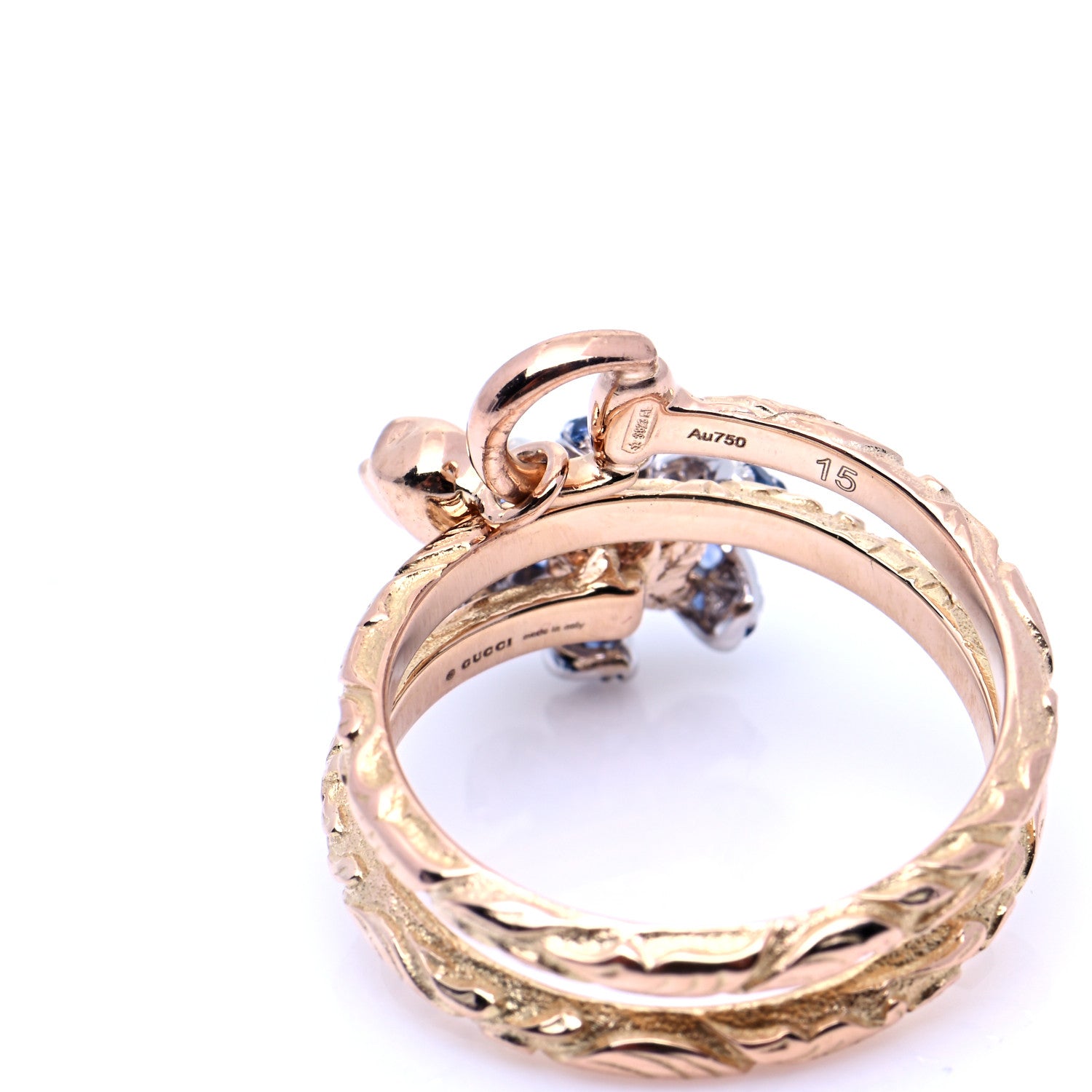 Gucci 18K Rose Gold Diamond Blue Sapphire Flora Wrap Ring 55 7.25 5 of 7