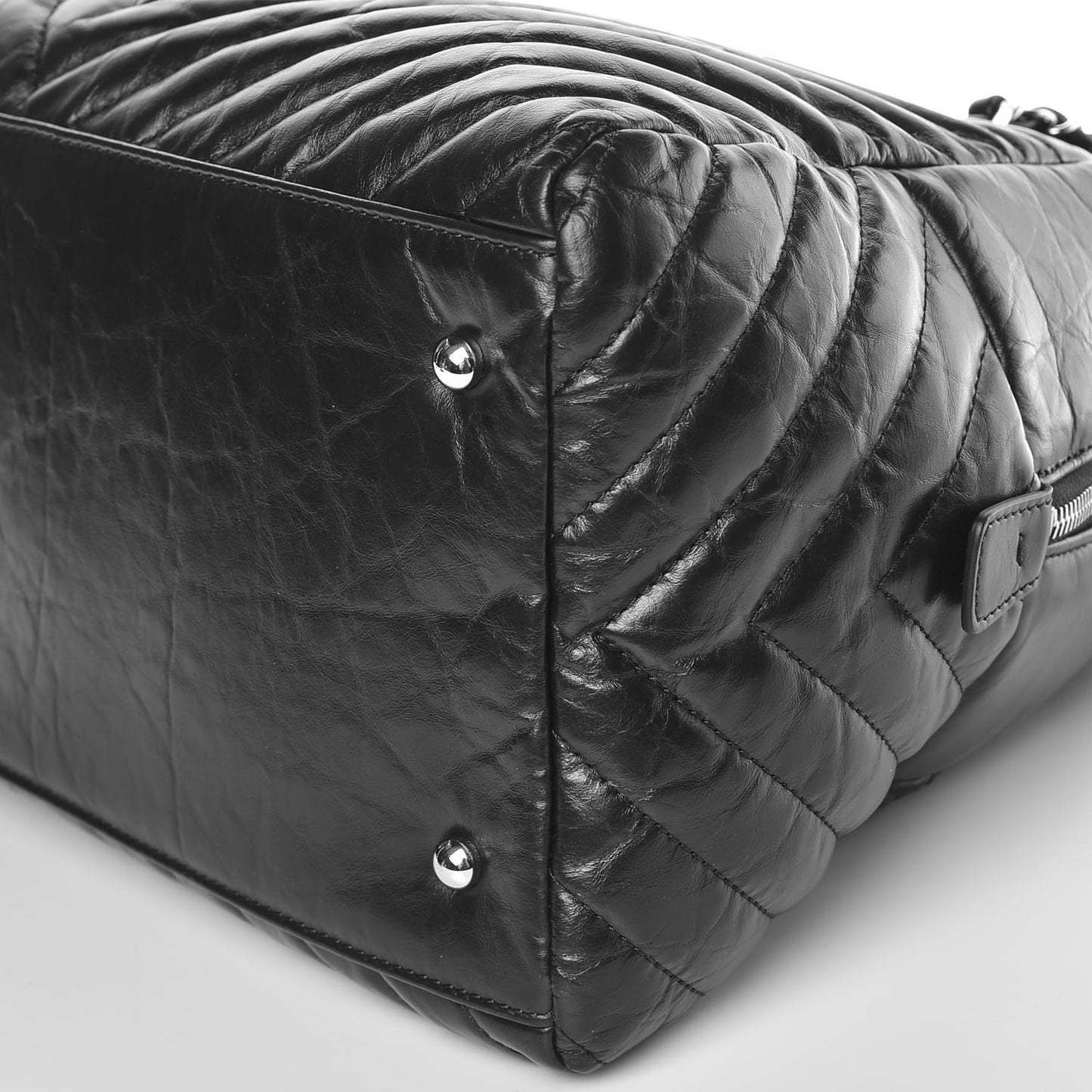 Aged Calfskin Chevron Medium Soft Bowling Bag Black