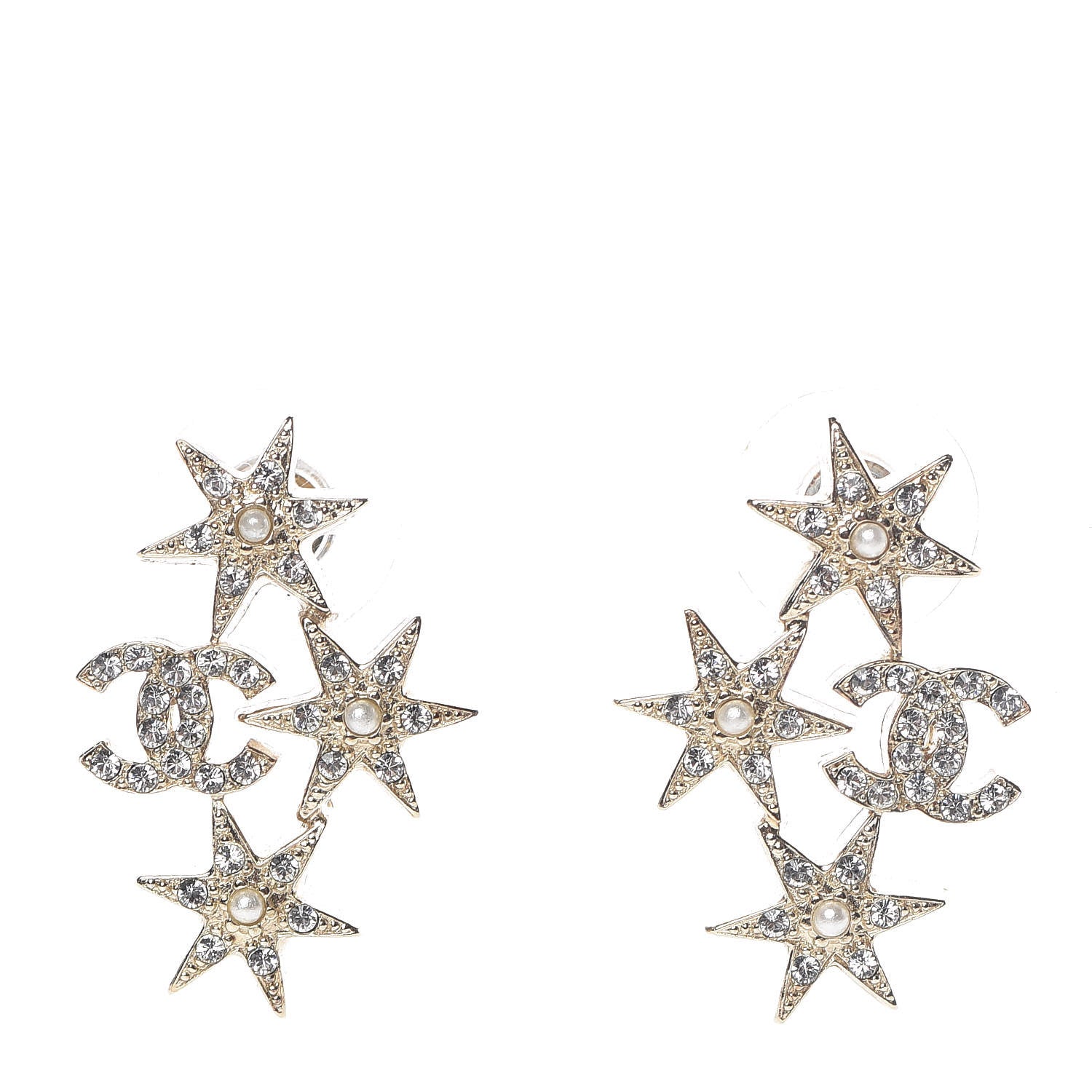 Chanel Crystal Pearl CC Star Earrings Gold 1 of 5
