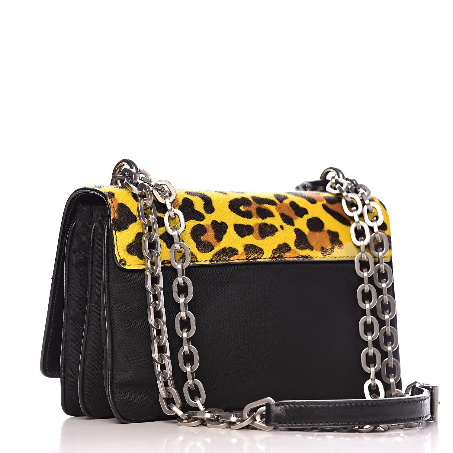 Prada Nylon Calf Hair Leopard Print Crossbody Bag Black Sole 3 of 17