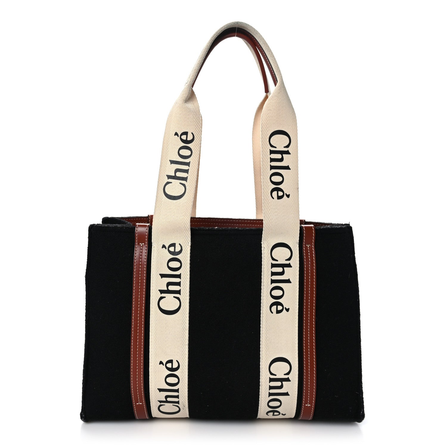 Chloe Felt Calfskin Medium Woody Ribbon Tote Black 1 of 10