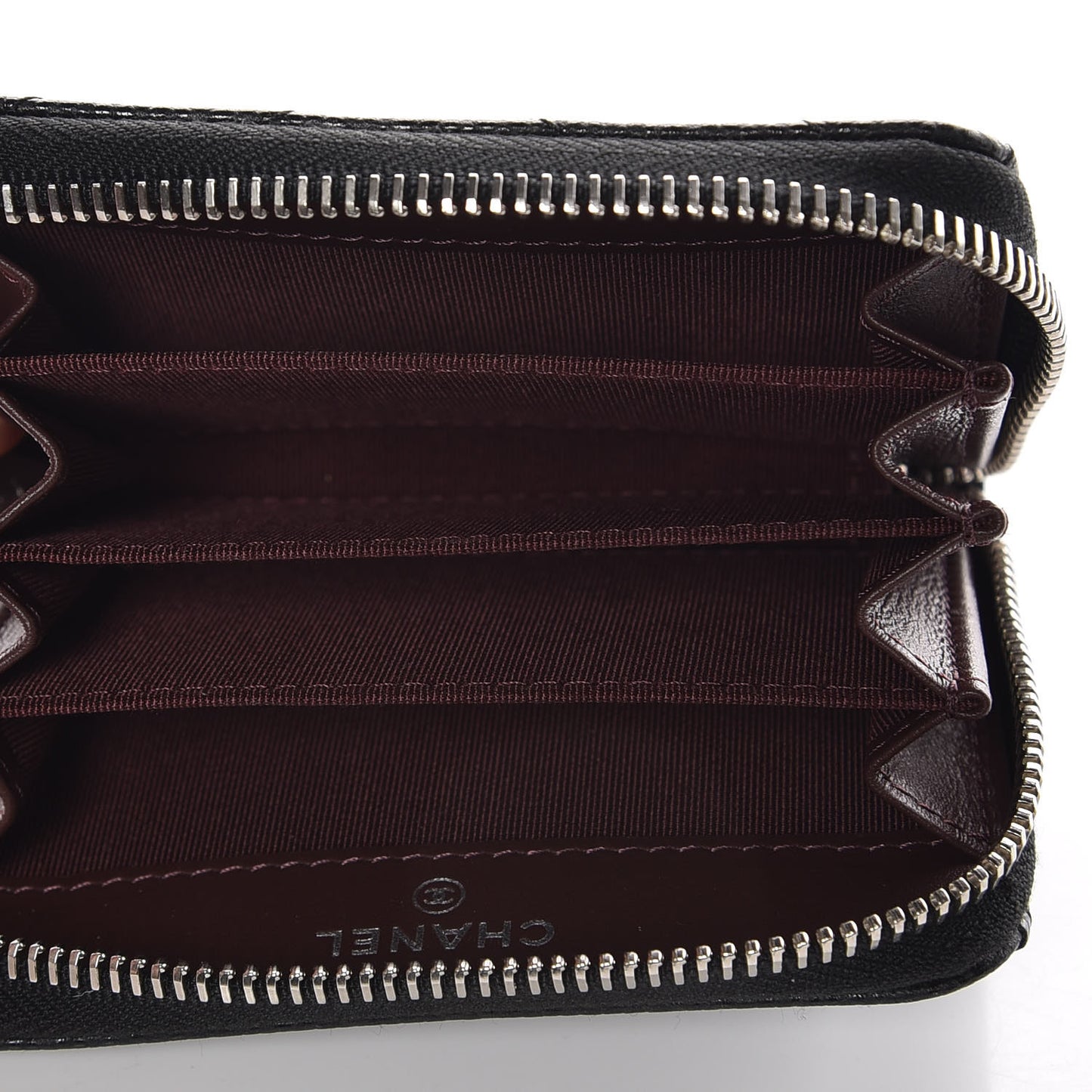 Caviar Chevron Quilted Zip Coin Purse Black