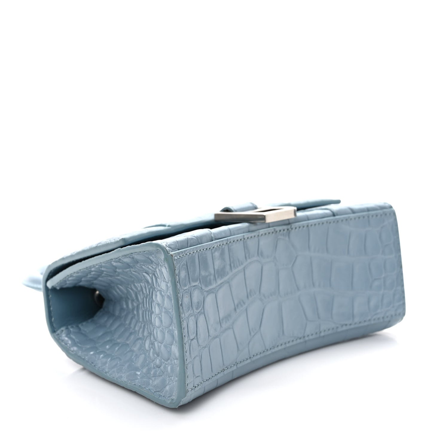 Shiny Calfskin Crocodile Embossed Hourglass Top Handle Bag XS Blue Grey