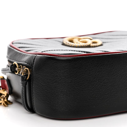 Gucci Vintage Effect Calfskin Matelasse Diagonal Small Torchon GG Marmont Bamboo Top Handle Shoulder Bag Black Romantic Cherry 8 of 11