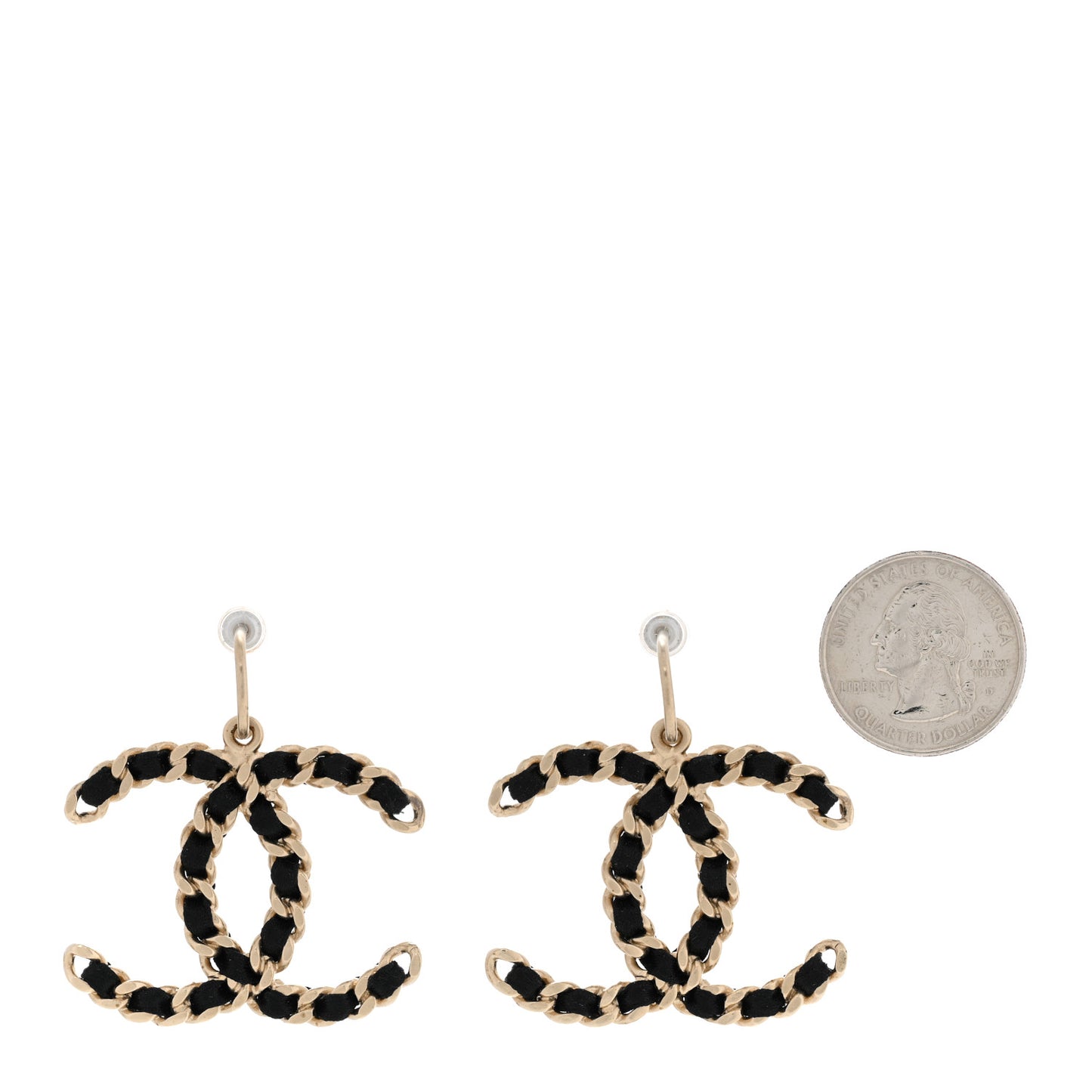 Satin CC Chain Earrings Light Gold Black