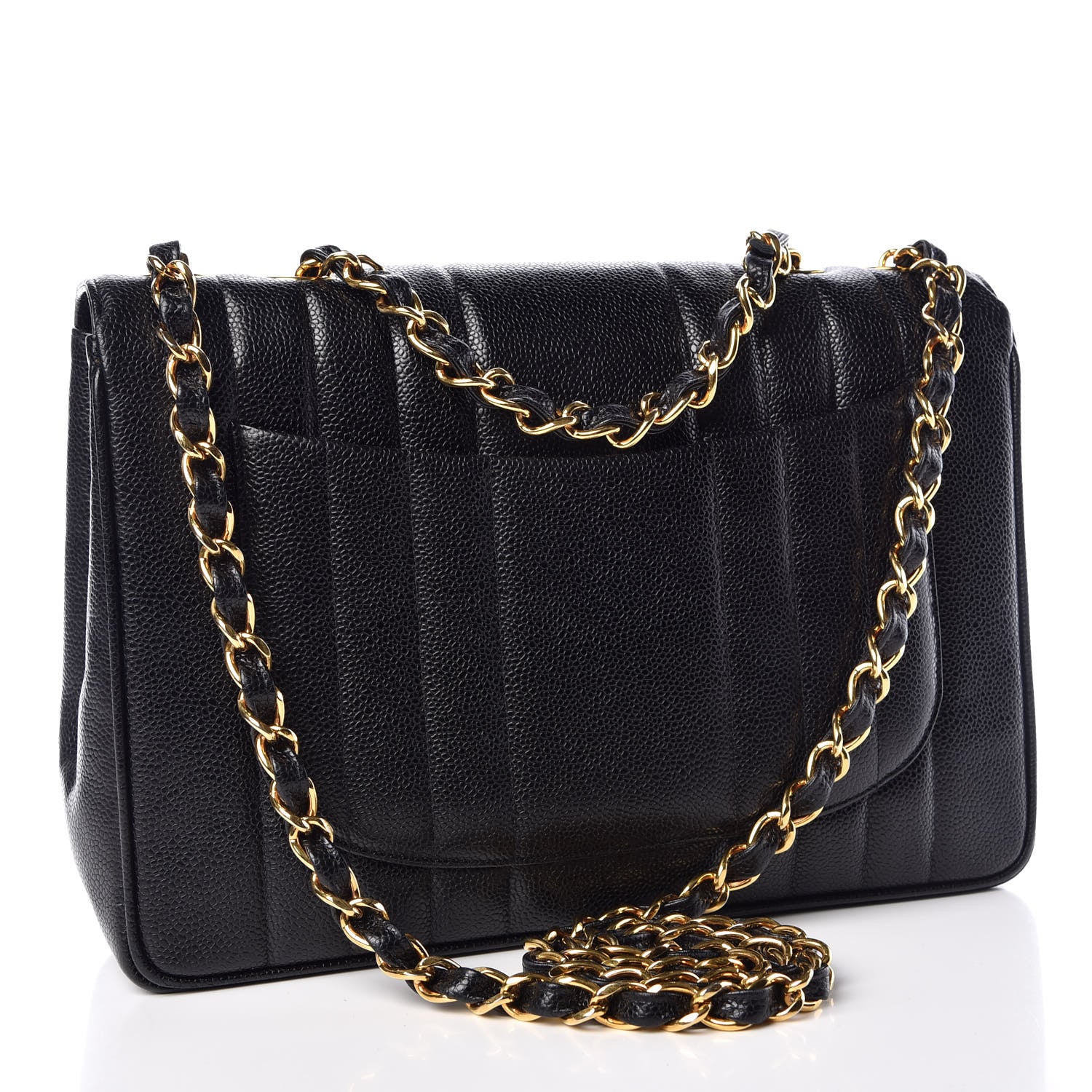 Chanel Caviar Vertical Quilted Jumbo Single Flap Black 3 of 14