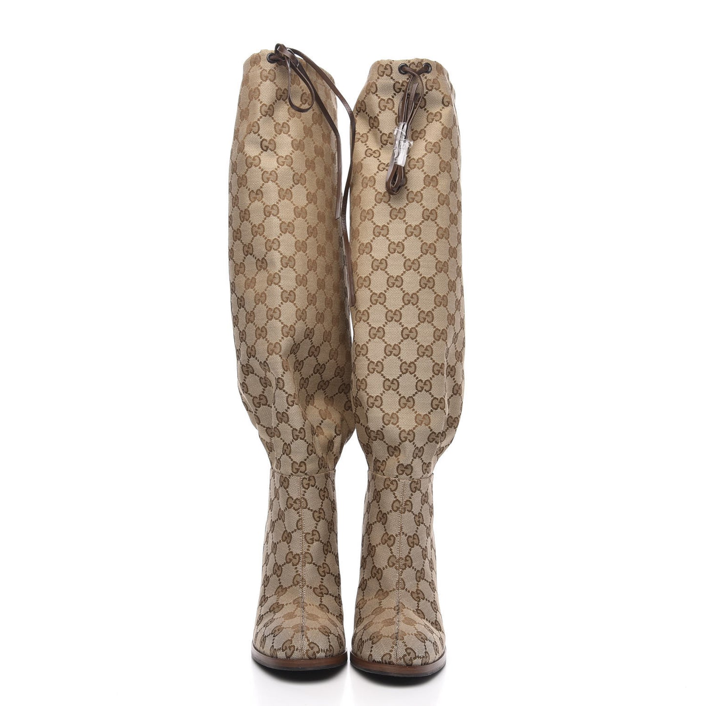 Monogram Malaga Kid Lisa Mid Heel Boots 40 Beige Ebony