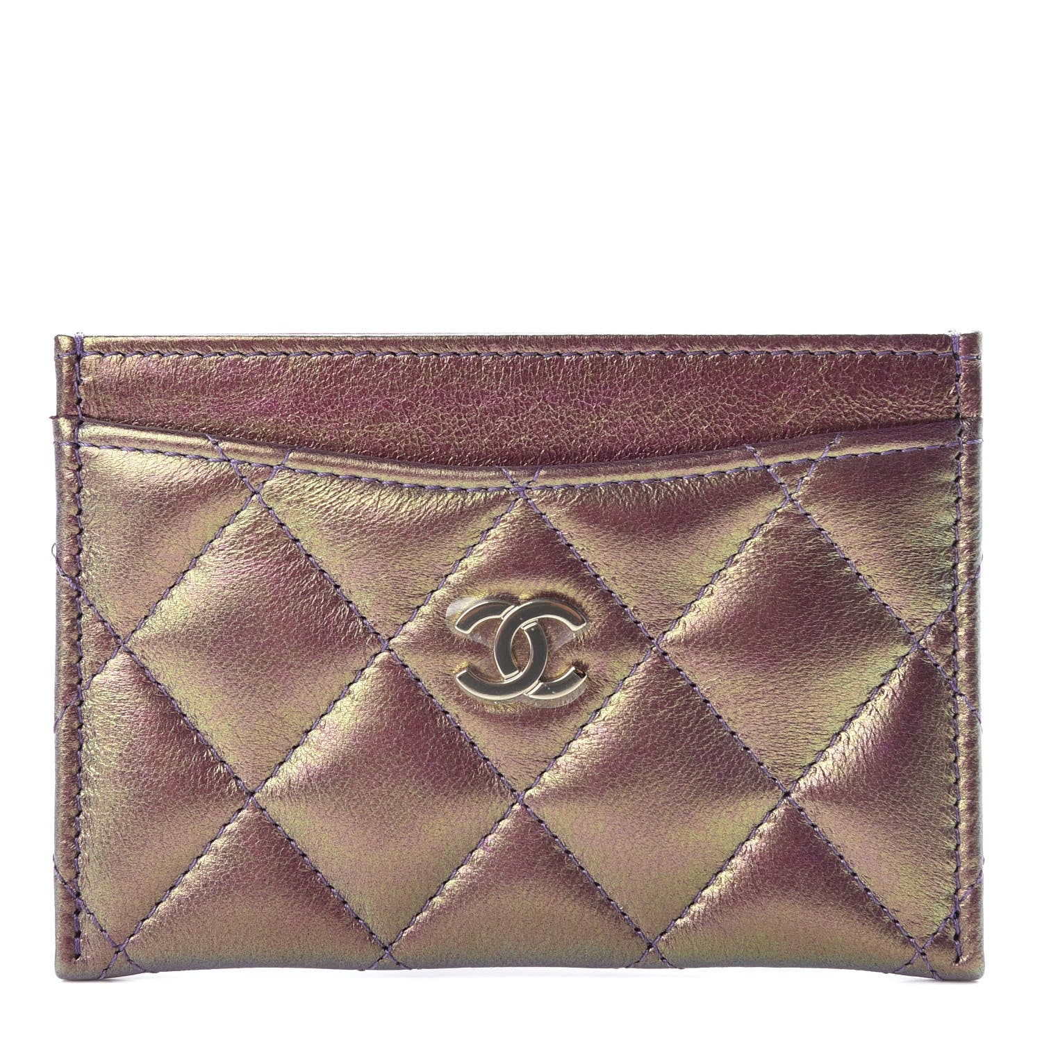Chanel Metallic Lambskin Quilted Card Holder Purple 1 of 8