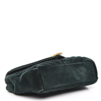Saint Laurent Velvet Matelasse Chevron Medium Monogram Chain Bag New Dark Green 4 of 19