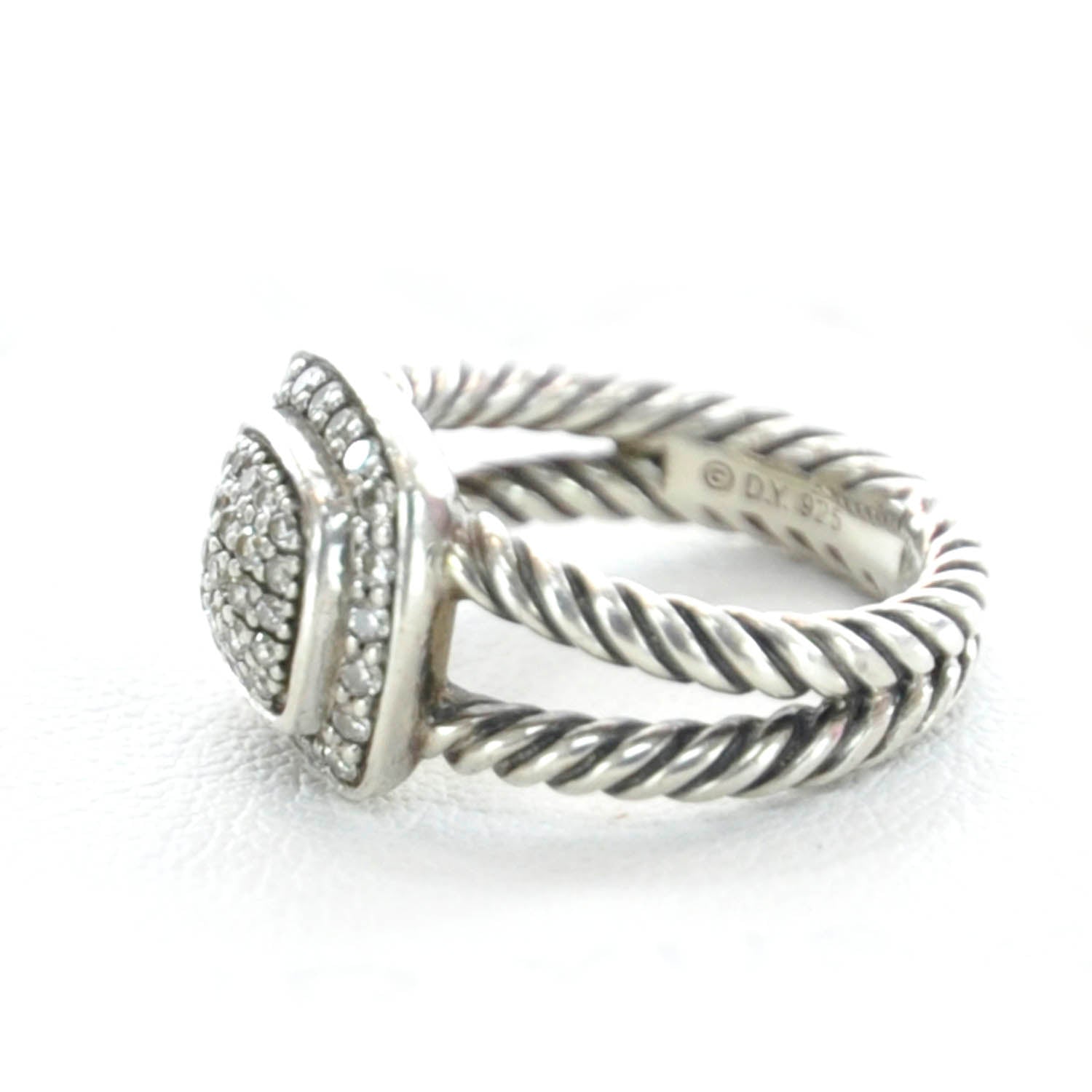 David Yurman Sterling Silver Diamond 7mm Petite Albion Pave Ring 46 3.75 7 of 8