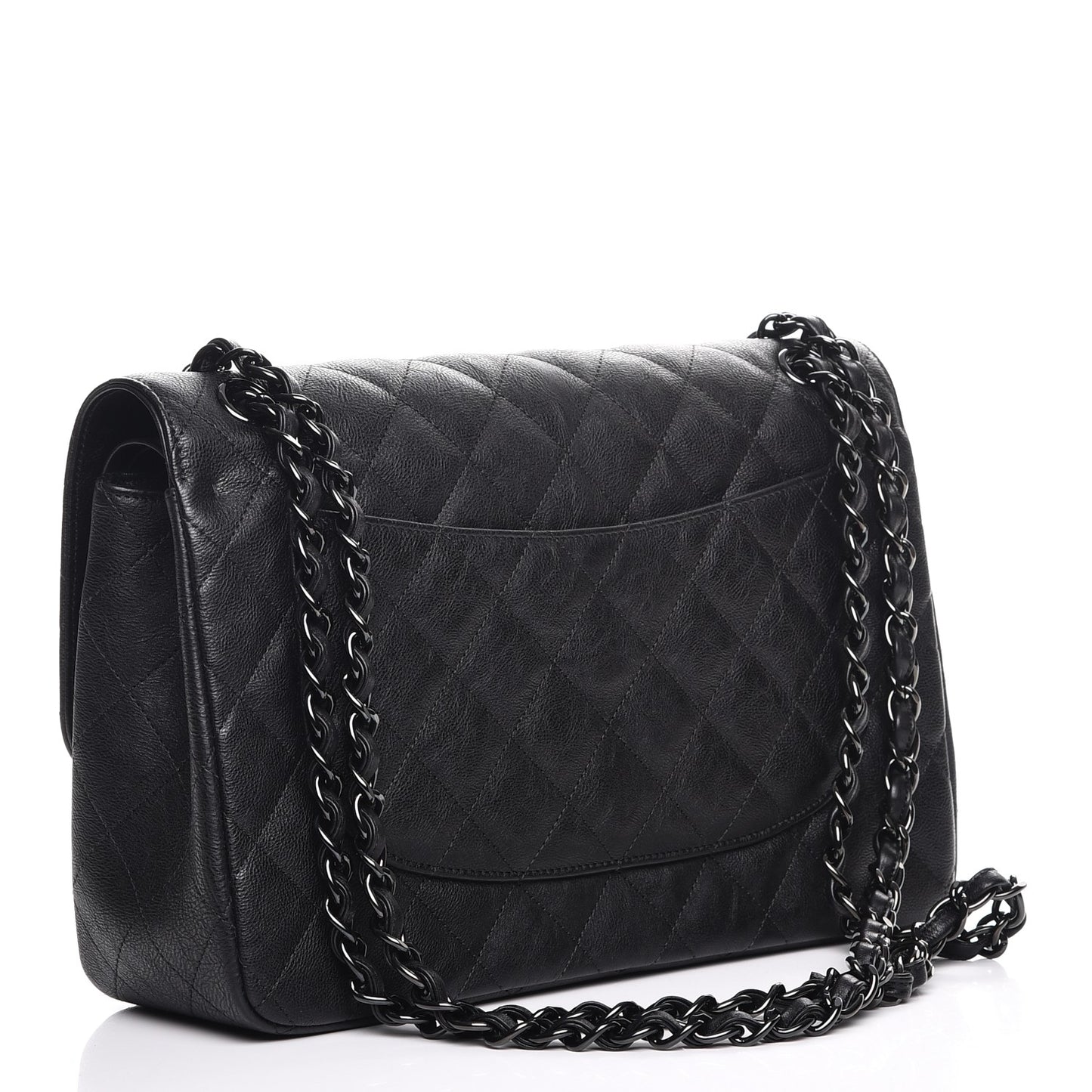Crumpled Calfskin Quilted Jumbo Double Flap So Black