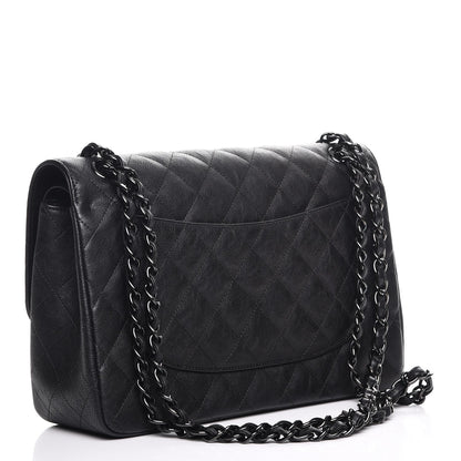 Chanel Crumpled Calfskin Quilted Jumbo Double Flap So Black 3 of 8
