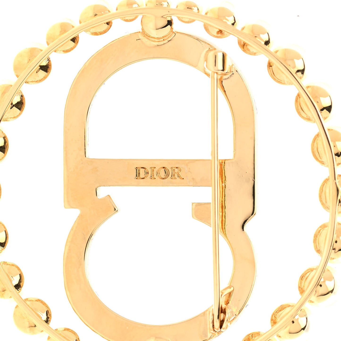 Crystal Pearl CD Logo Brooch Gold