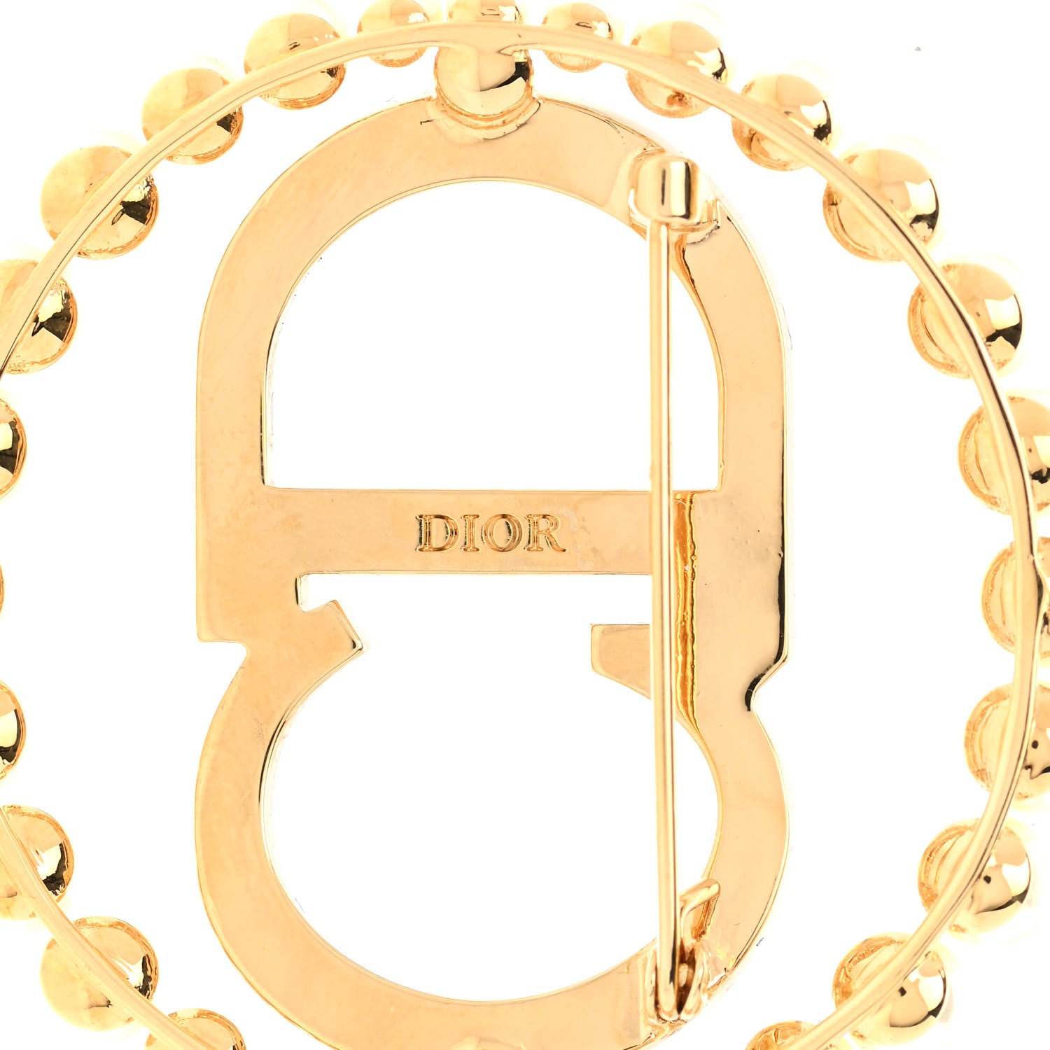 Christian Dior Crystal Pearl CD Logo Brooch Gold 4 of 5